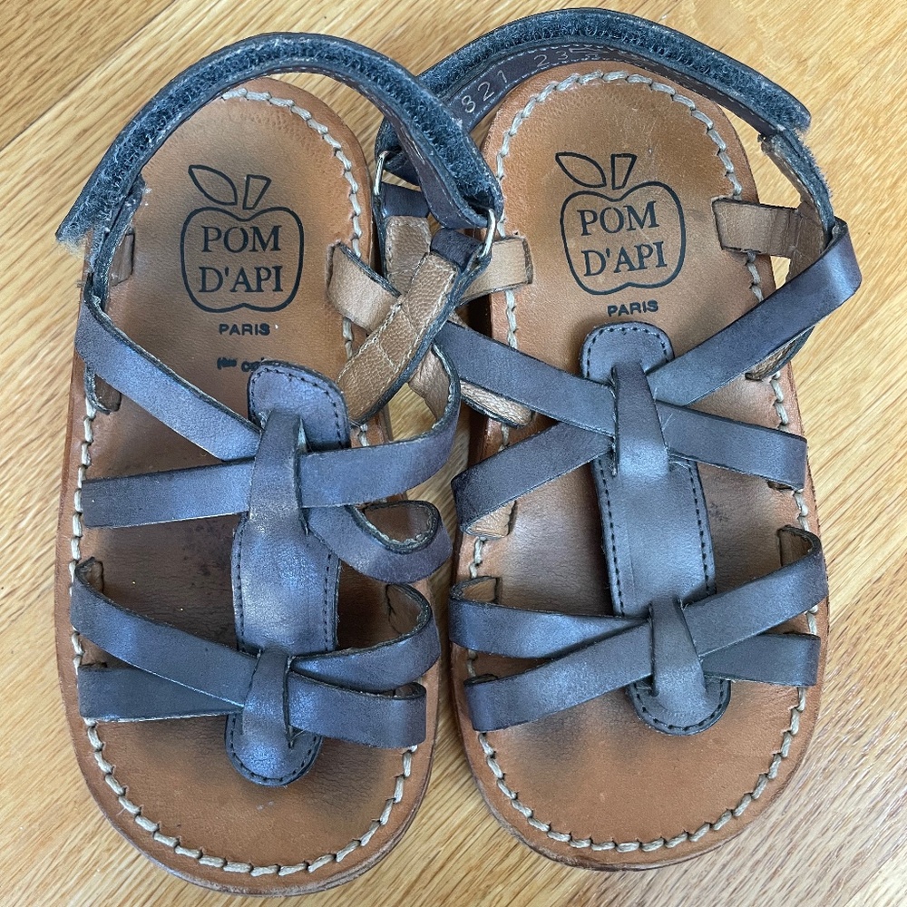 Pom D'Api Grey Leather Sandals, Size EU 23/US 6.5